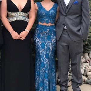 Navy Blue Lace Prom Dress